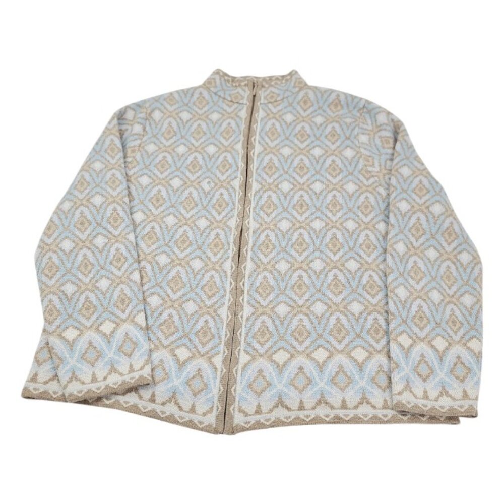 Pendleton Women's Brown White Diamond Merino Wool Cardigan Sweater Size XL